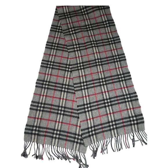 Authentic Burberry‎ Classic Grey/Black/Red/White Scarf 100% Lambswool - Picture 2 of 5
